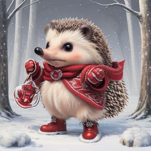 Cute hedgehog with chibi eyes wears red boots and wandering ...