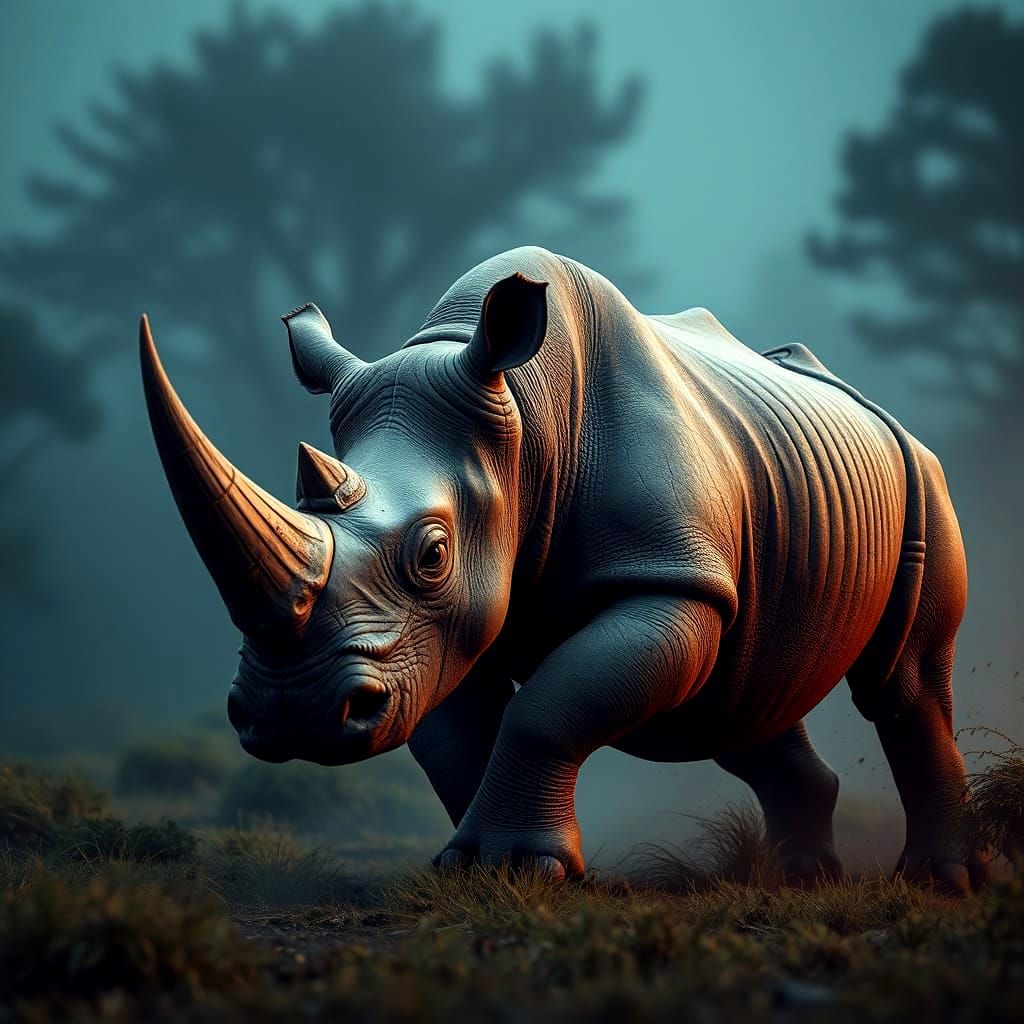 Hunter Rides Hyper Rhino in Photorealistic Style