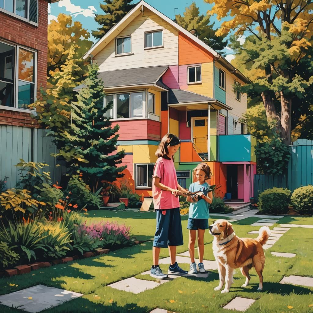 Girl and Dog in Pop Art Style