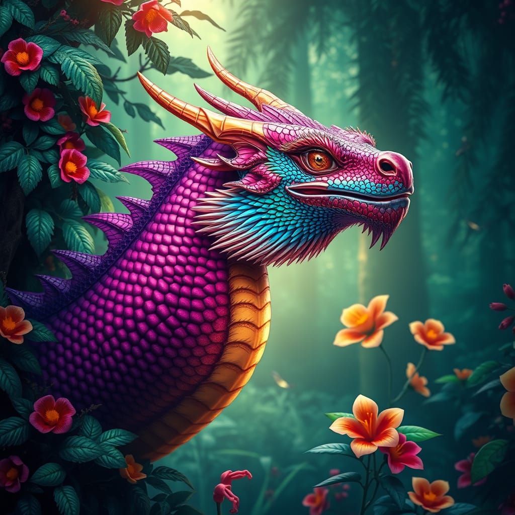 Vibrant Dragon in Emerald Rainforest