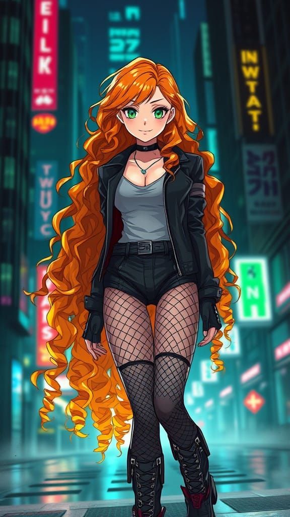 Cyberpunk Goddess in Vibrant, High-Energy Anime Style