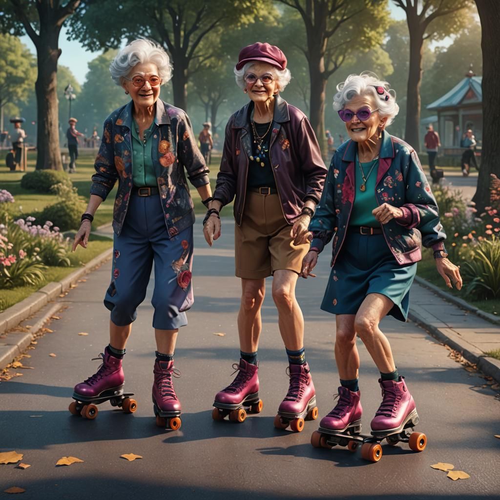 Grannies on Roller Skates: Detailed Fantasy Art