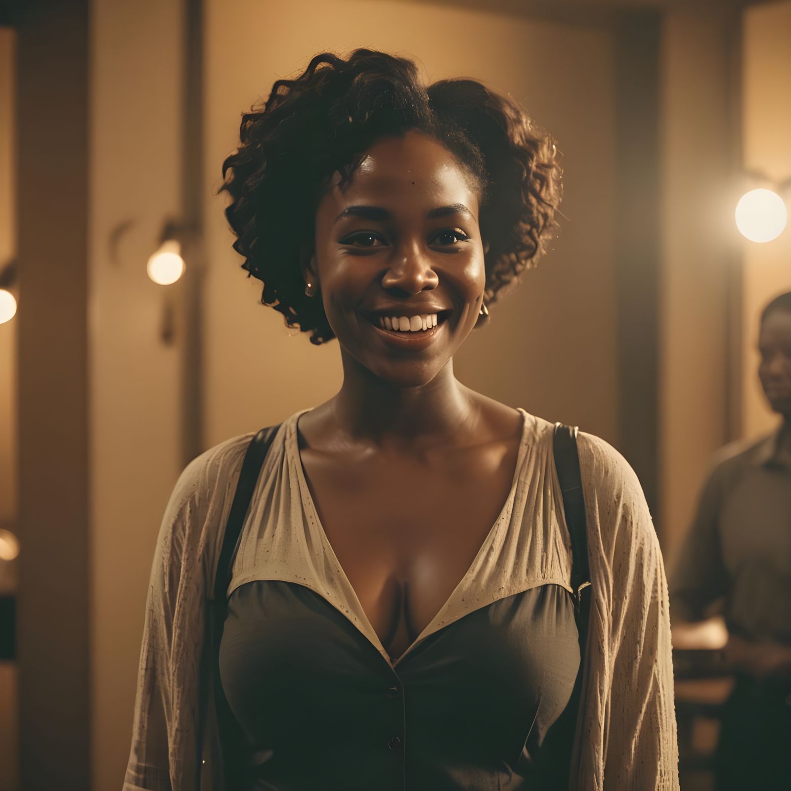 Smiling Black Woman with Cinematic Lighting