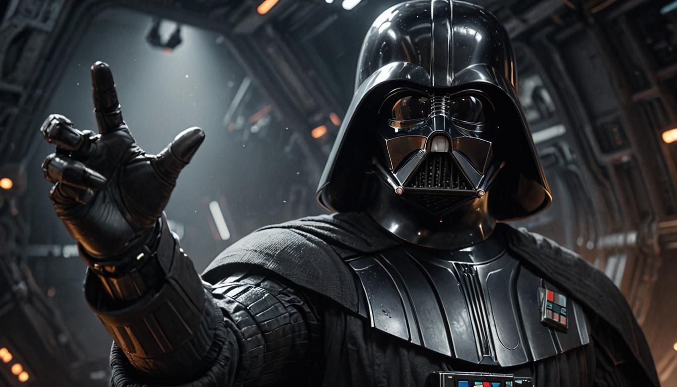 Darth Vader Reaches Out on Space Station: 3D Rendering