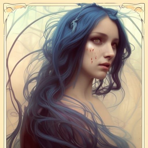 Woman with Blue Hair in Thorny Forest