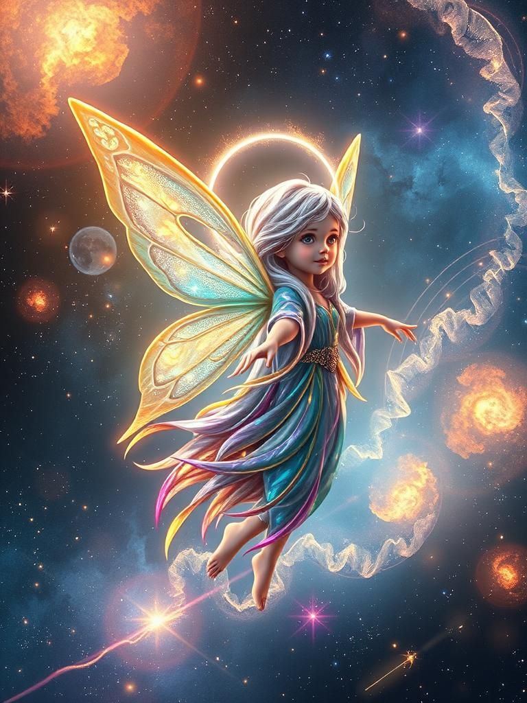 Space Pixie in Astral Dreamscape Holographic Illustration