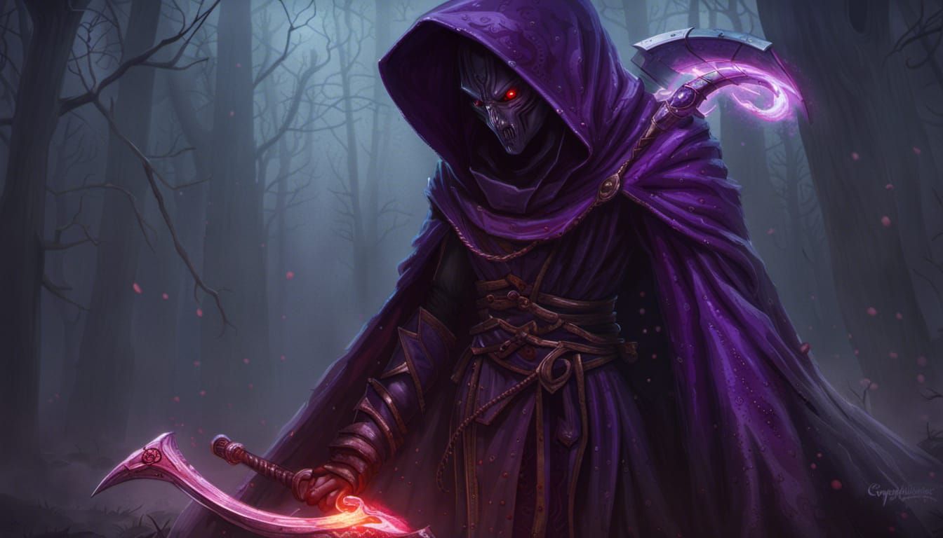 Mysterious Hooded Figure with Scythe: Dark Fantasy Art