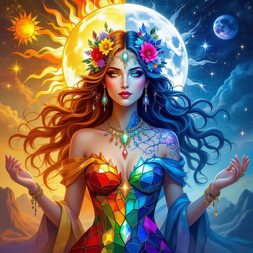 Celestial Goddess of Duality: Sun and Moon