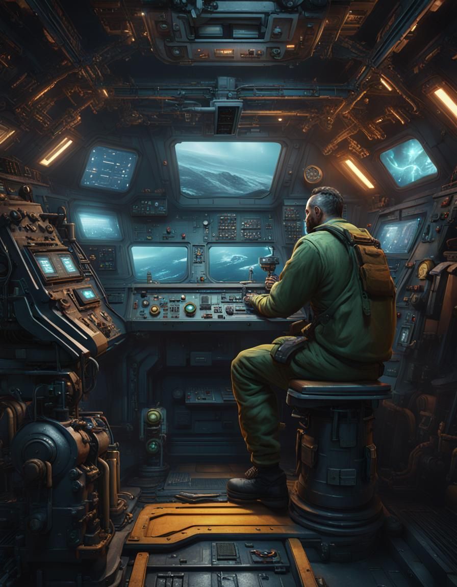 Sci-Fi Mechanic Working on Spaceship Engine