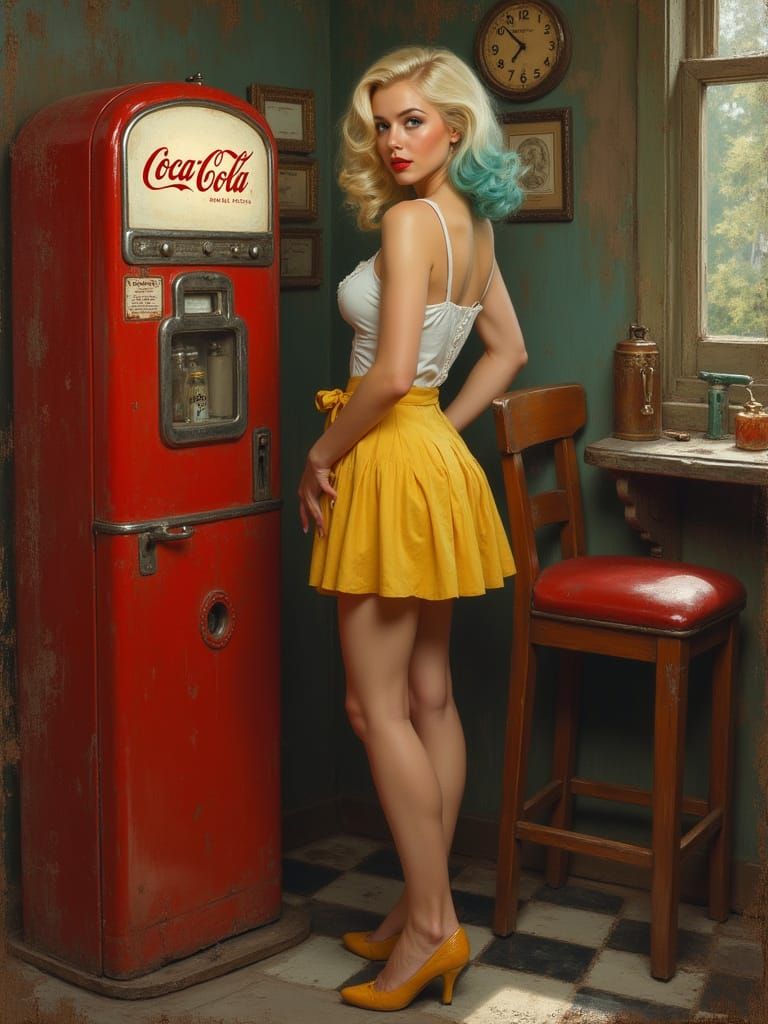 Pin-Up Girl in Baroque-Era Advertising Style