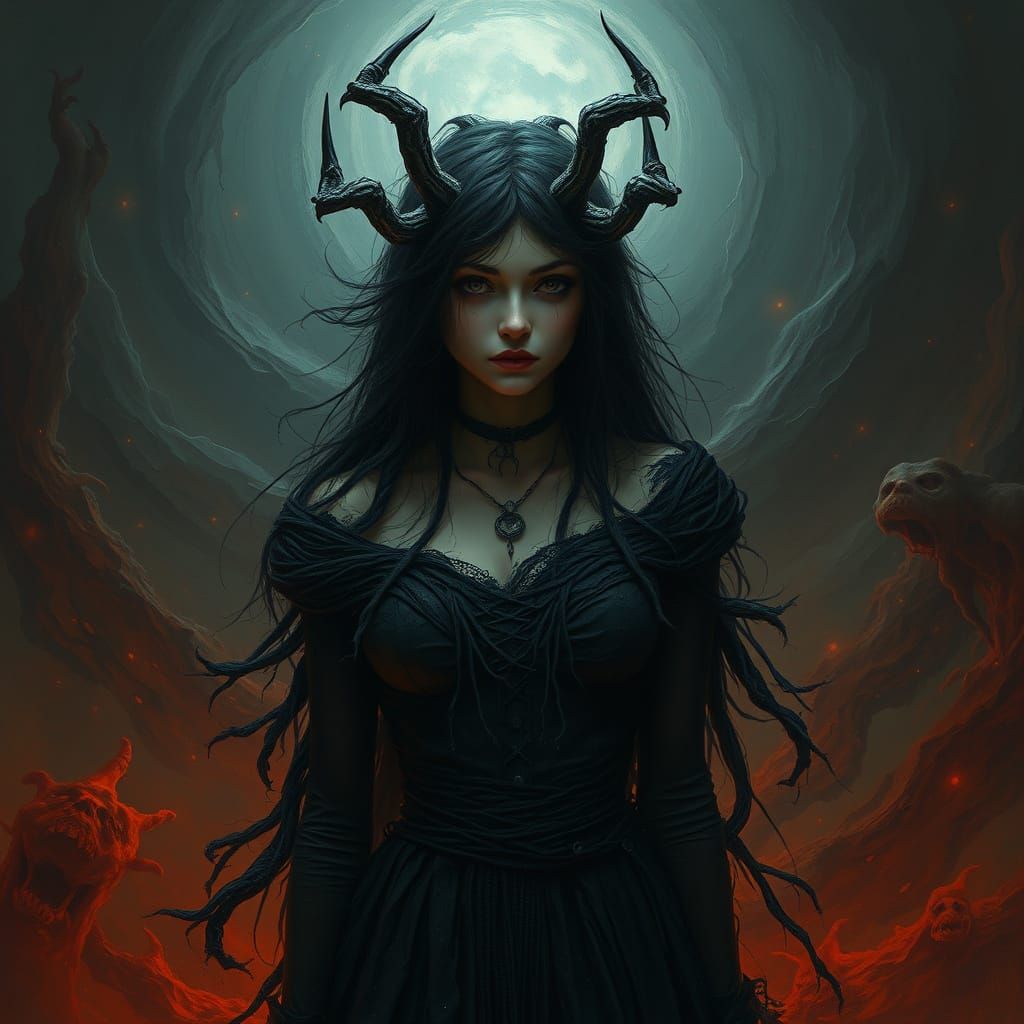 Mystical Night-Girl Manifestation in Surrealist Style