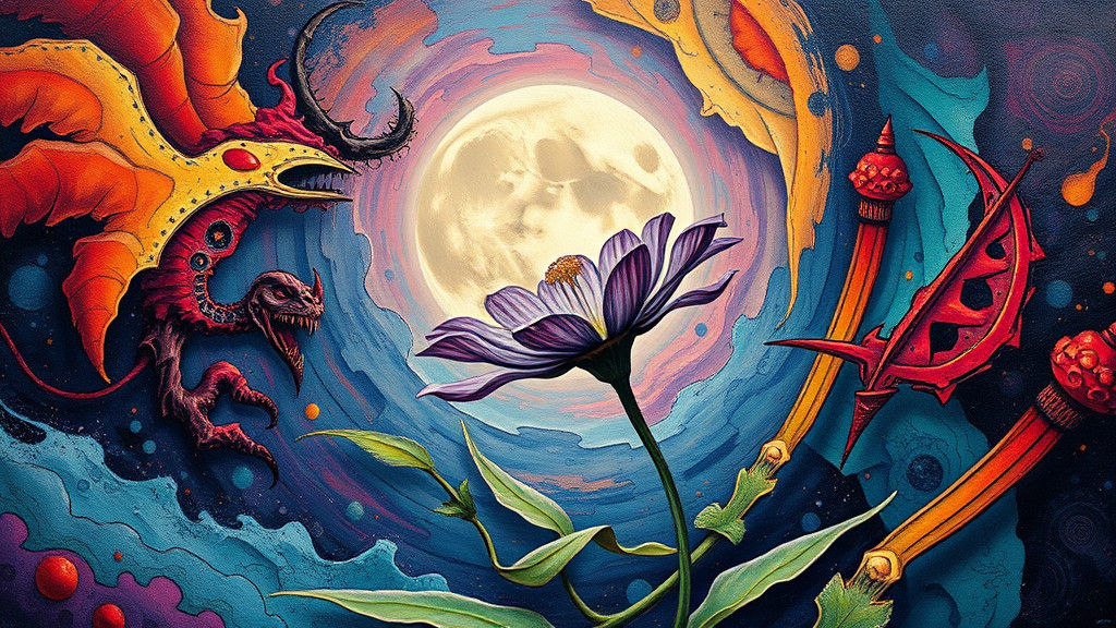 Majestic Moonflower in Fluorescent Impasto Heavy Metal Style