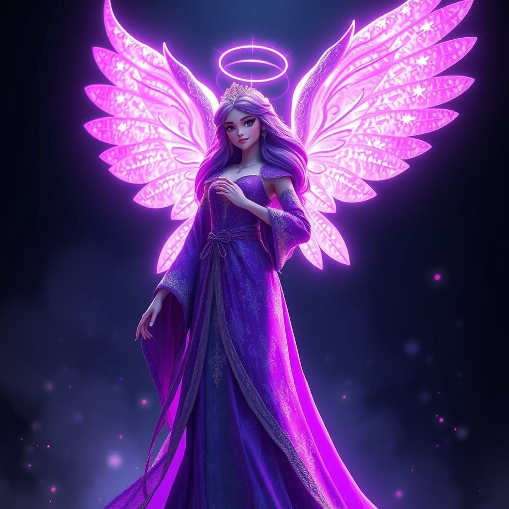 Animated Purple Angel with Iridescent Wings