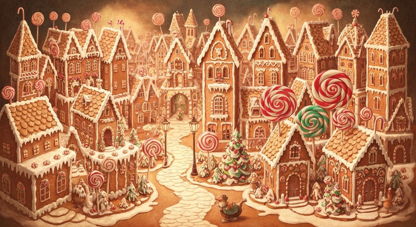 Whimsical Gingerbread City with Candy Details
