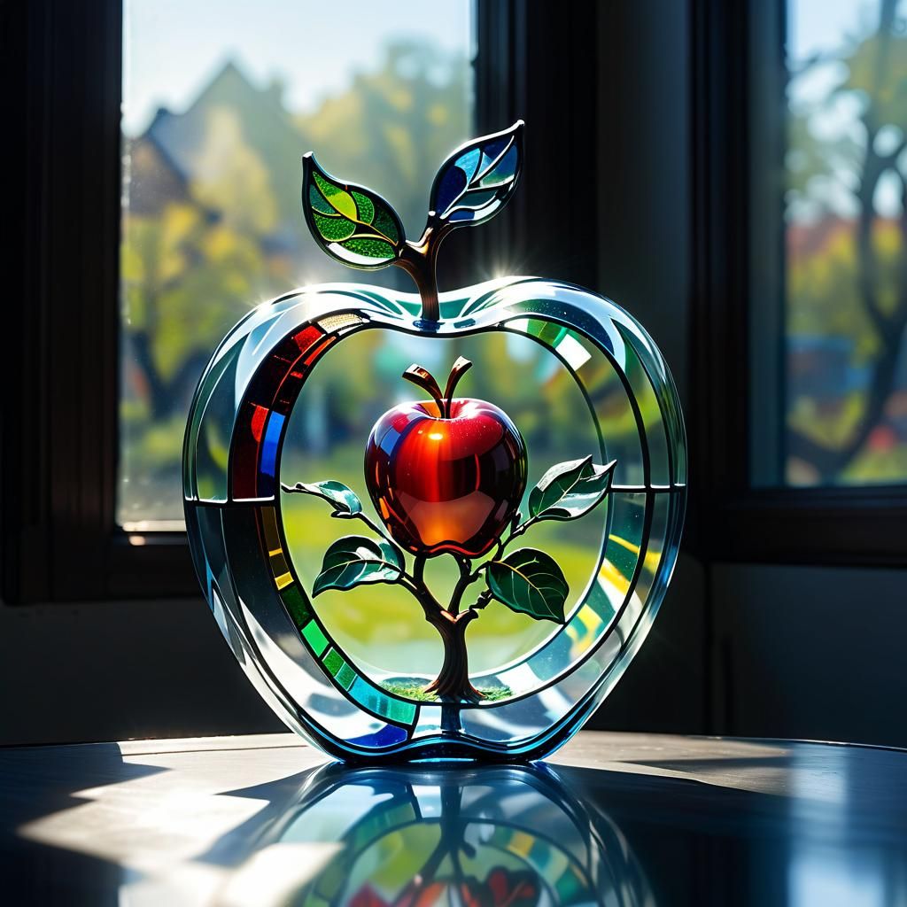 Stained-Glass Reflection in Glass Apple