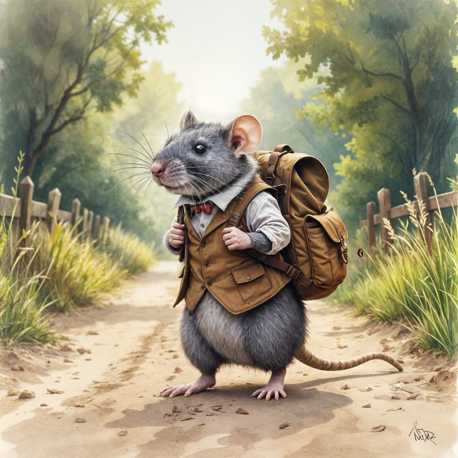 Pip the Rat's Whimsical Journey: Realistic Watercolor Illust...