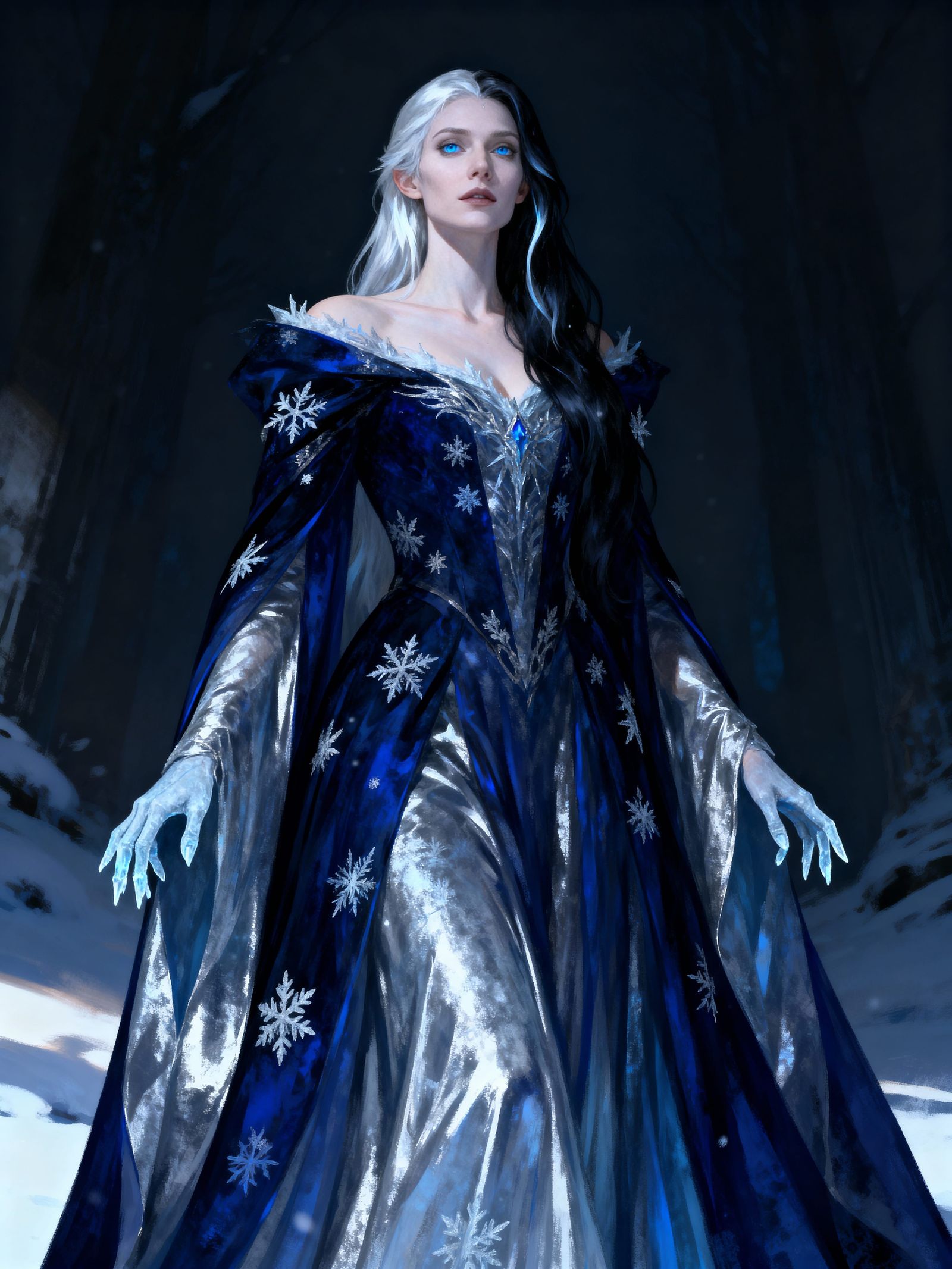 Elegant Winter Court Noblewoman with Silver Streaks