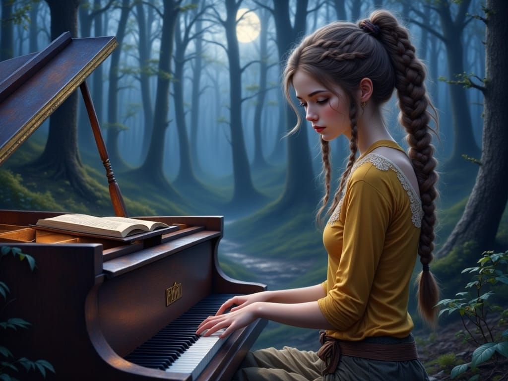 Ethereal Forest Piano Concerto in Moonlit Realism