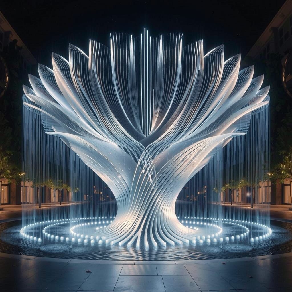 Mesmerizing Kinetic Light Fountain in Serene Plaza