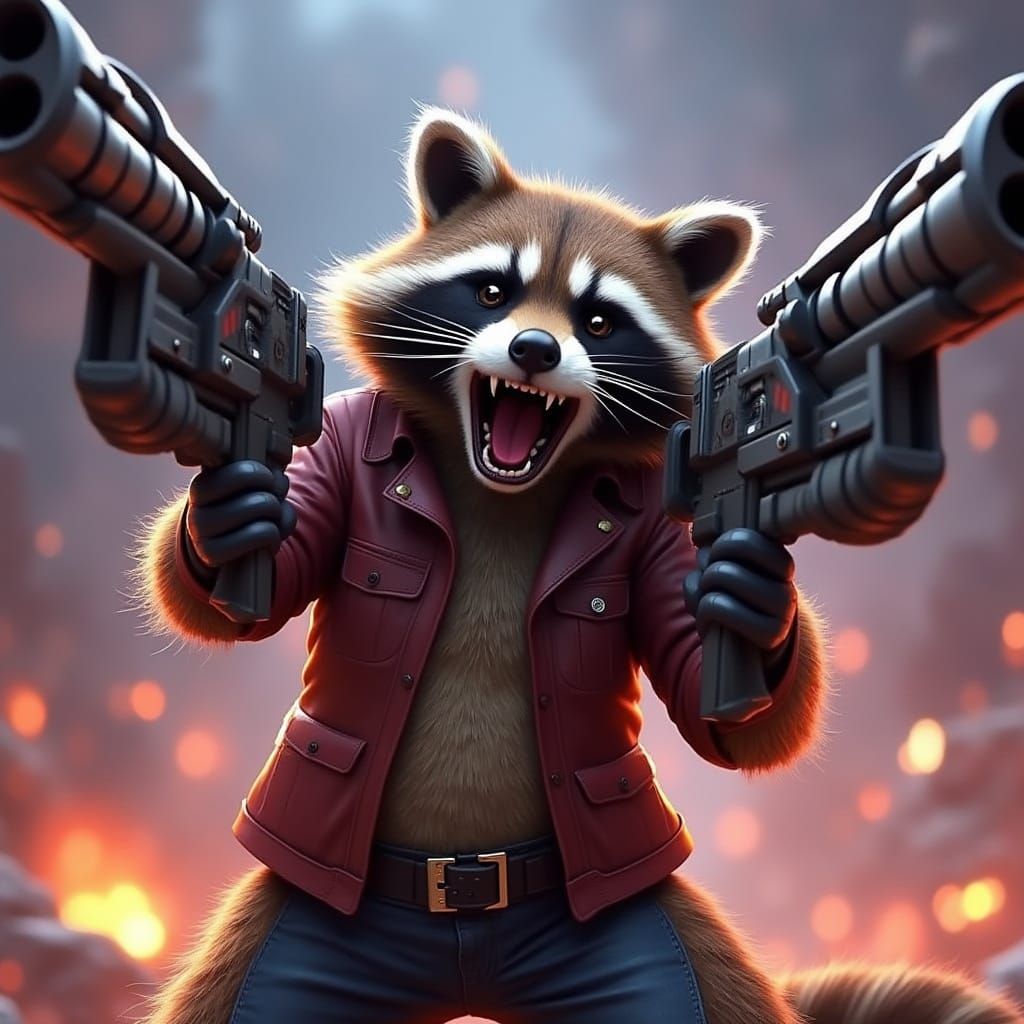 Cyberpunk Raccoon with Twin Guns