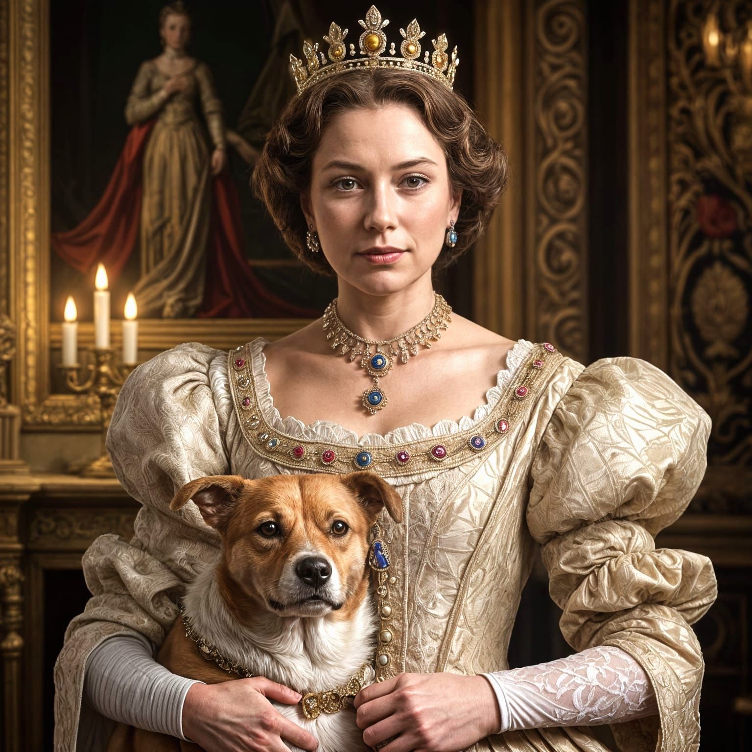 A Regal Queen with a Canine Twist