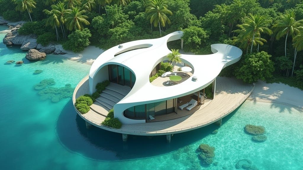 Futuristic Eco-Home Over Tropical Lagoon