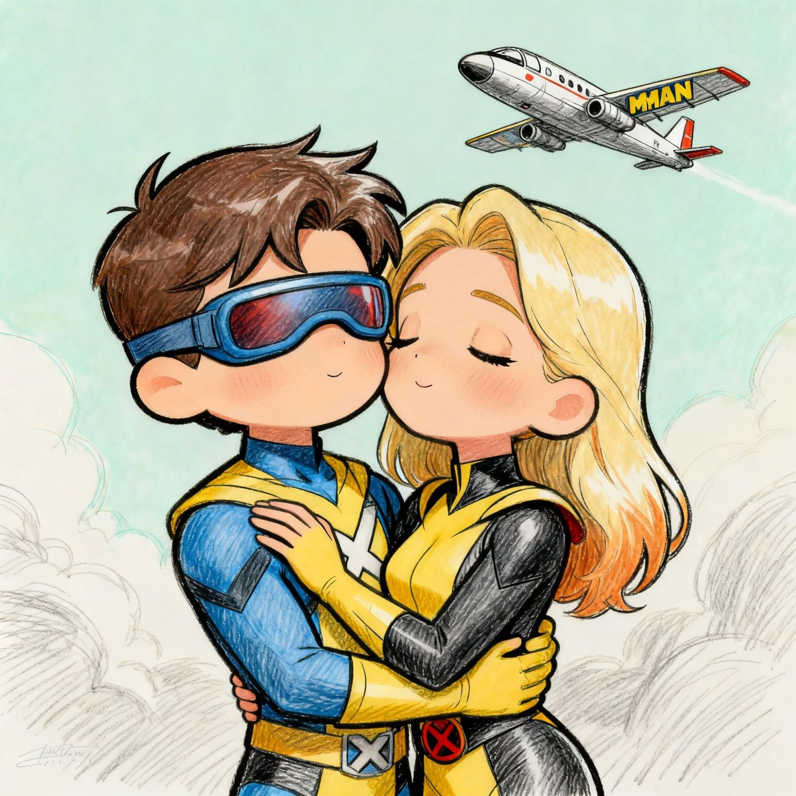 X-Men Cyclops and Jean Grey in Chibi Anime Style