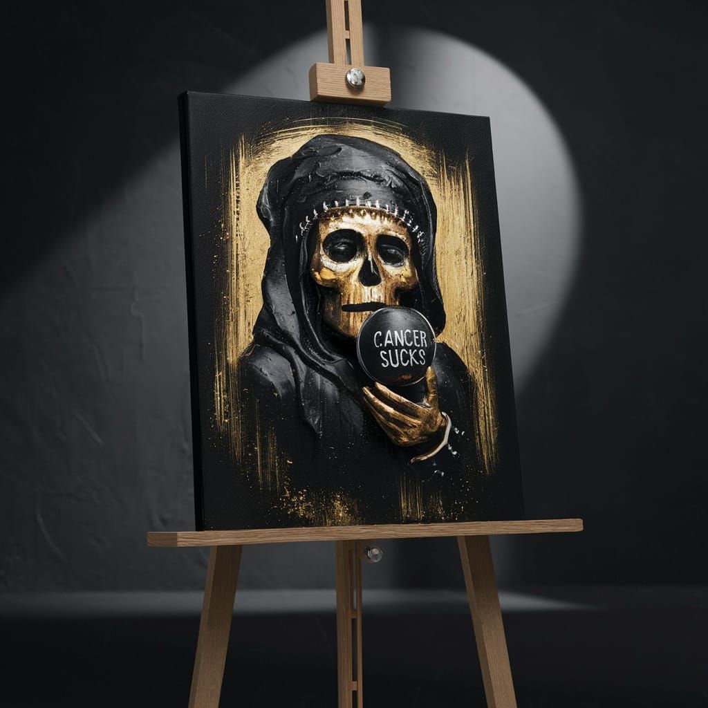 Santa Muerte Painting with Golden Highlights