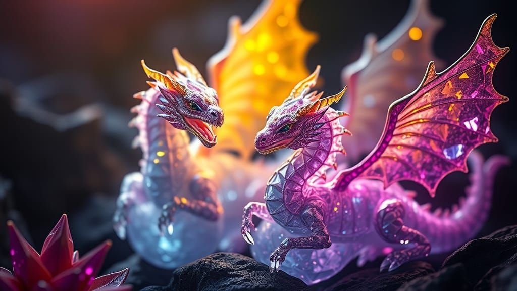 Crystalline Dragons in Dark Fantasy Art Nouveau Style