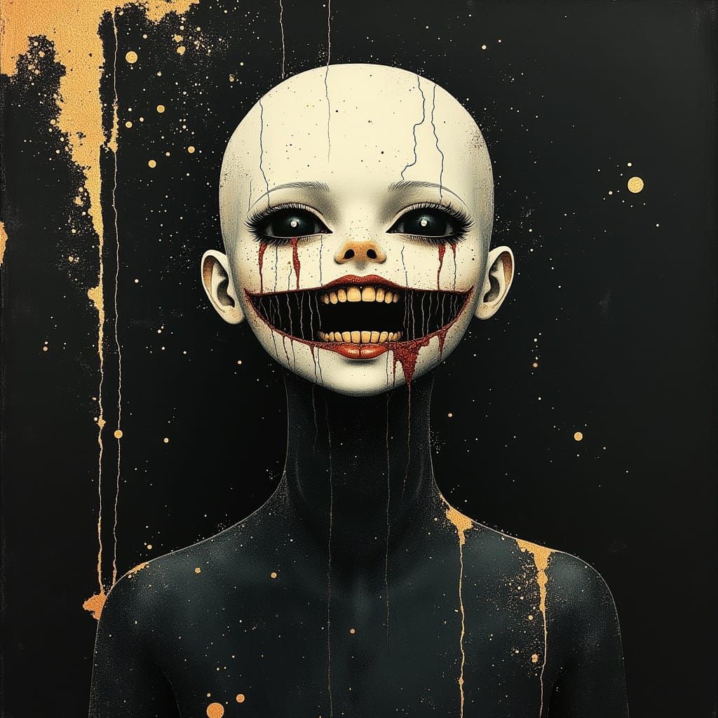 Dark Horror: Humanoid Figure with Sewn Mouth