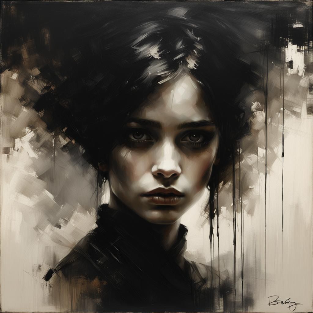 Gothic Woman Emerging from Darkness in Evocative Style