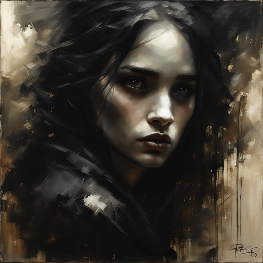 Gothic Woman Emerging from Darkness, Evocative Portrait