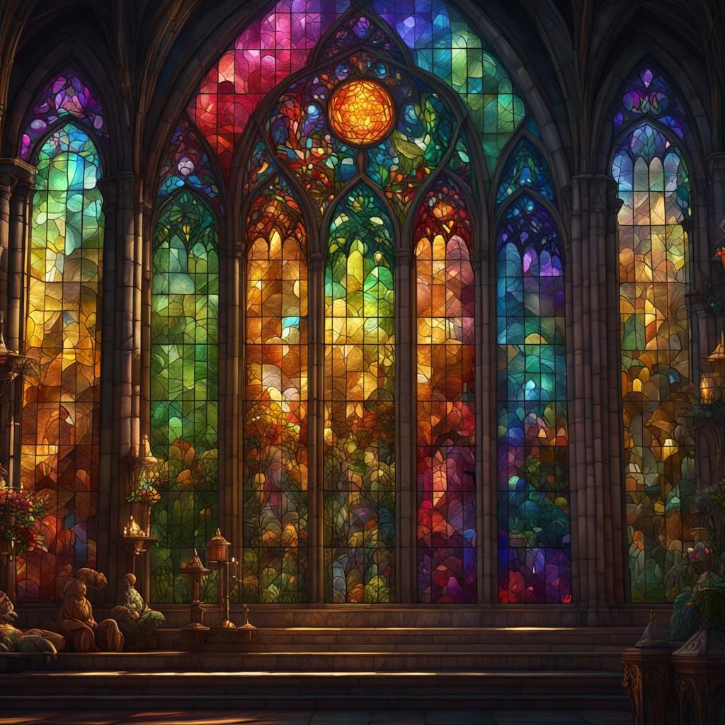Rainbow Stained Glass in Detailed Matte Style