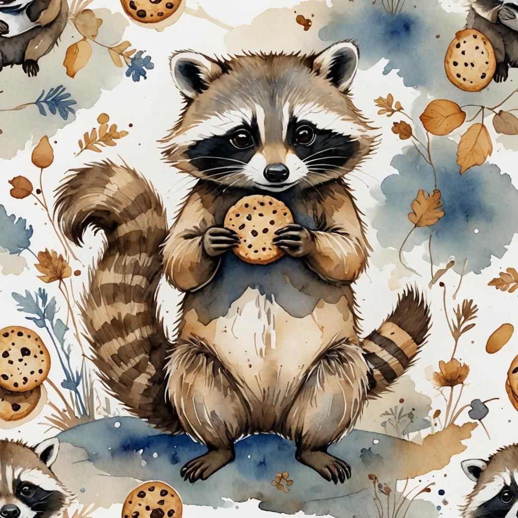 Raccoon Holding a Cookie