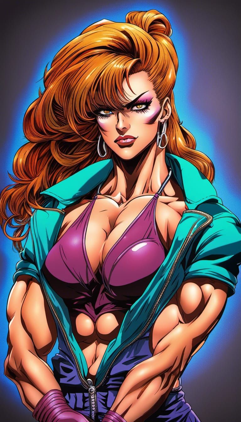 Anime Wrestler Villain Illustration in 80s Style