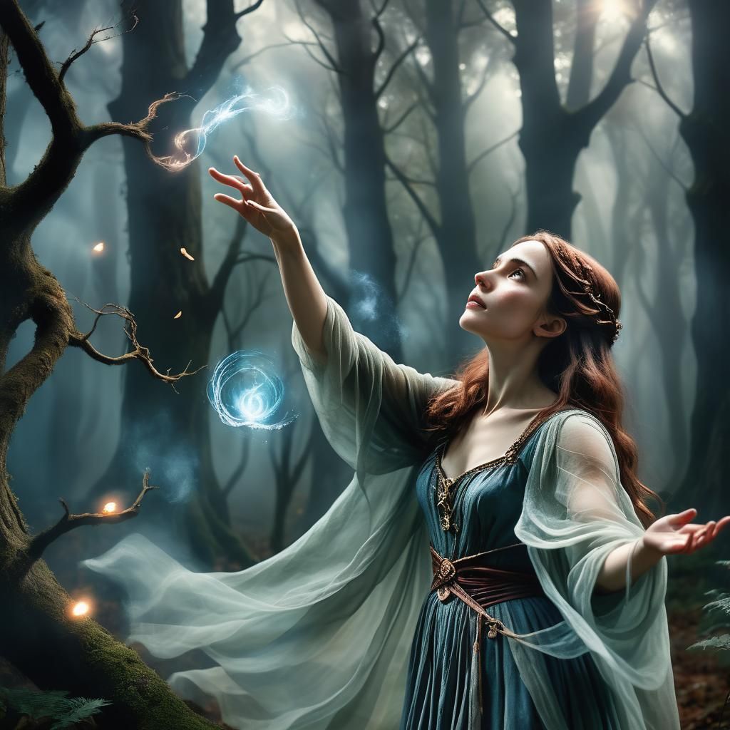 Mystical Forest: Wanda Maximoff Portrait in Romantic Style