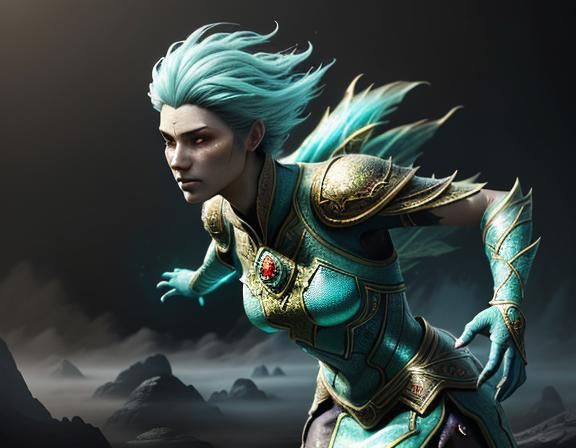 Fantasy Amphibioid in a Misty Environment