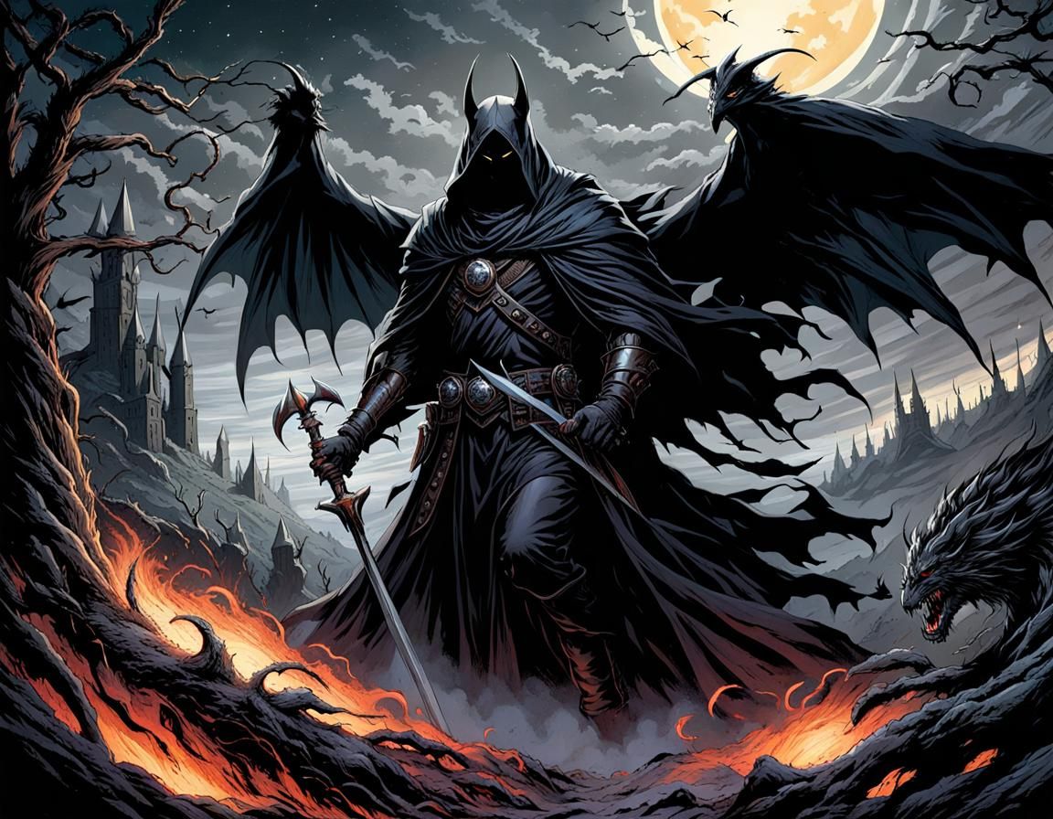 Demons attacking the black knight