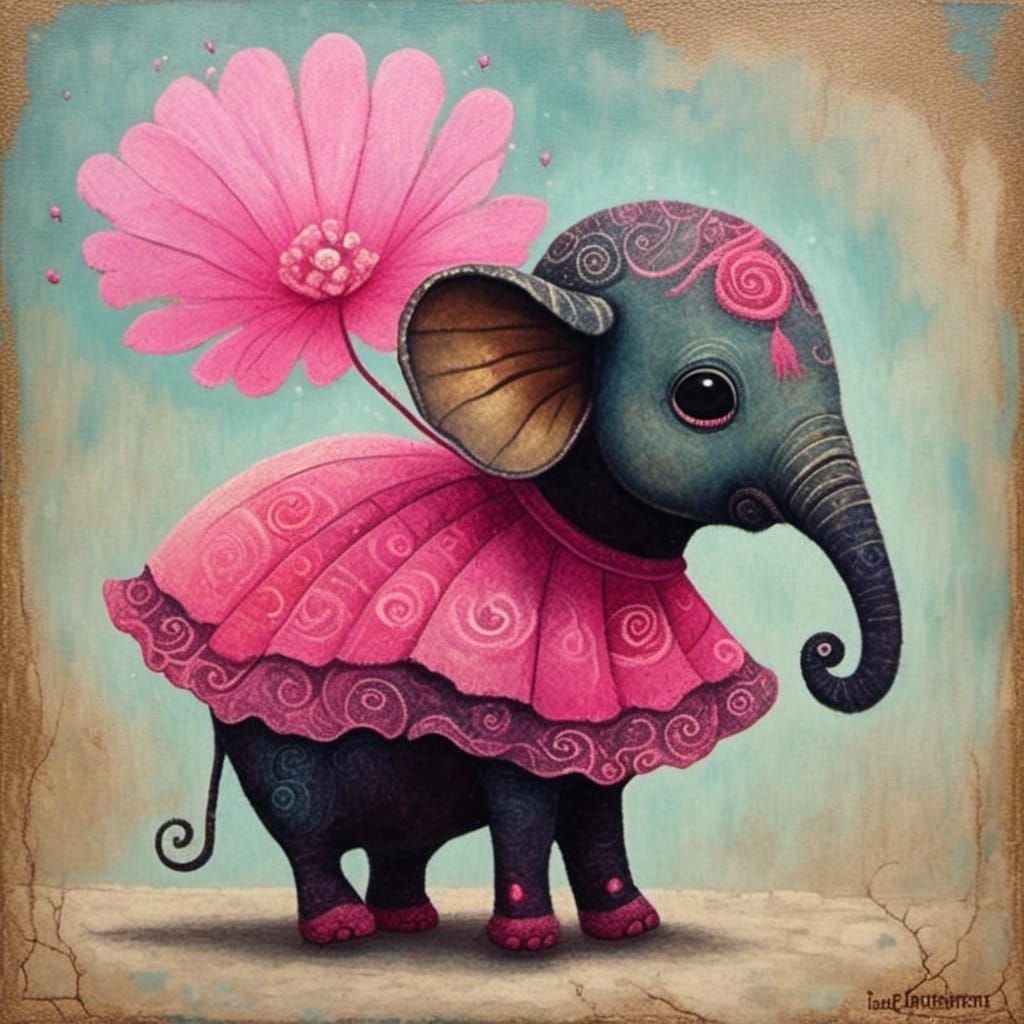 Elephant in Pink Tutu: Oil Painting on Canvas