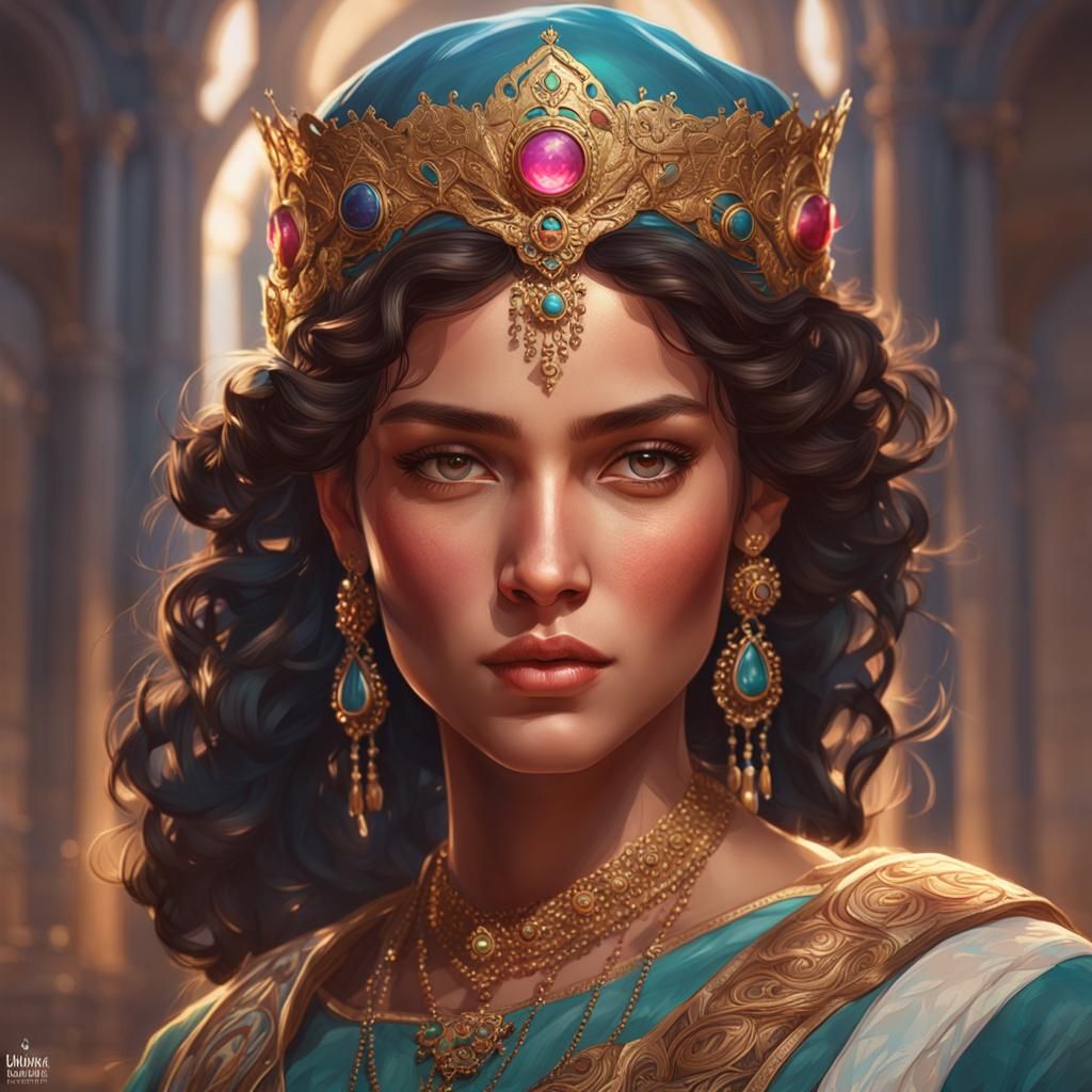 Exquisite Portrait of Tunisian Princess in Art Nouveau Style