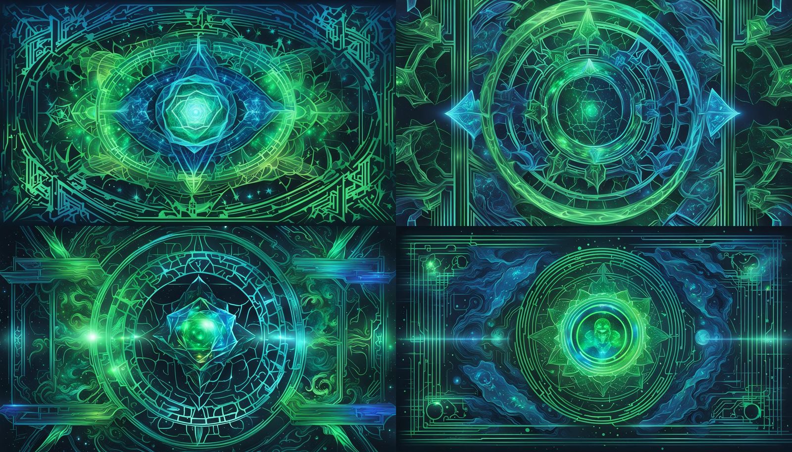 Sinister Cosmic Hologram in Blue and Green