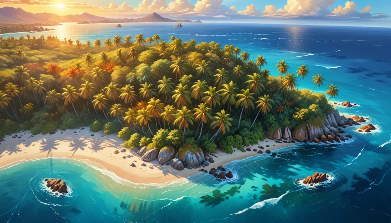 Seascape Painting of Islands in Vibrant Impressionism