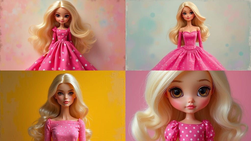 Barbie in Oil Painting with Big Eyes and Hot Pink Dress