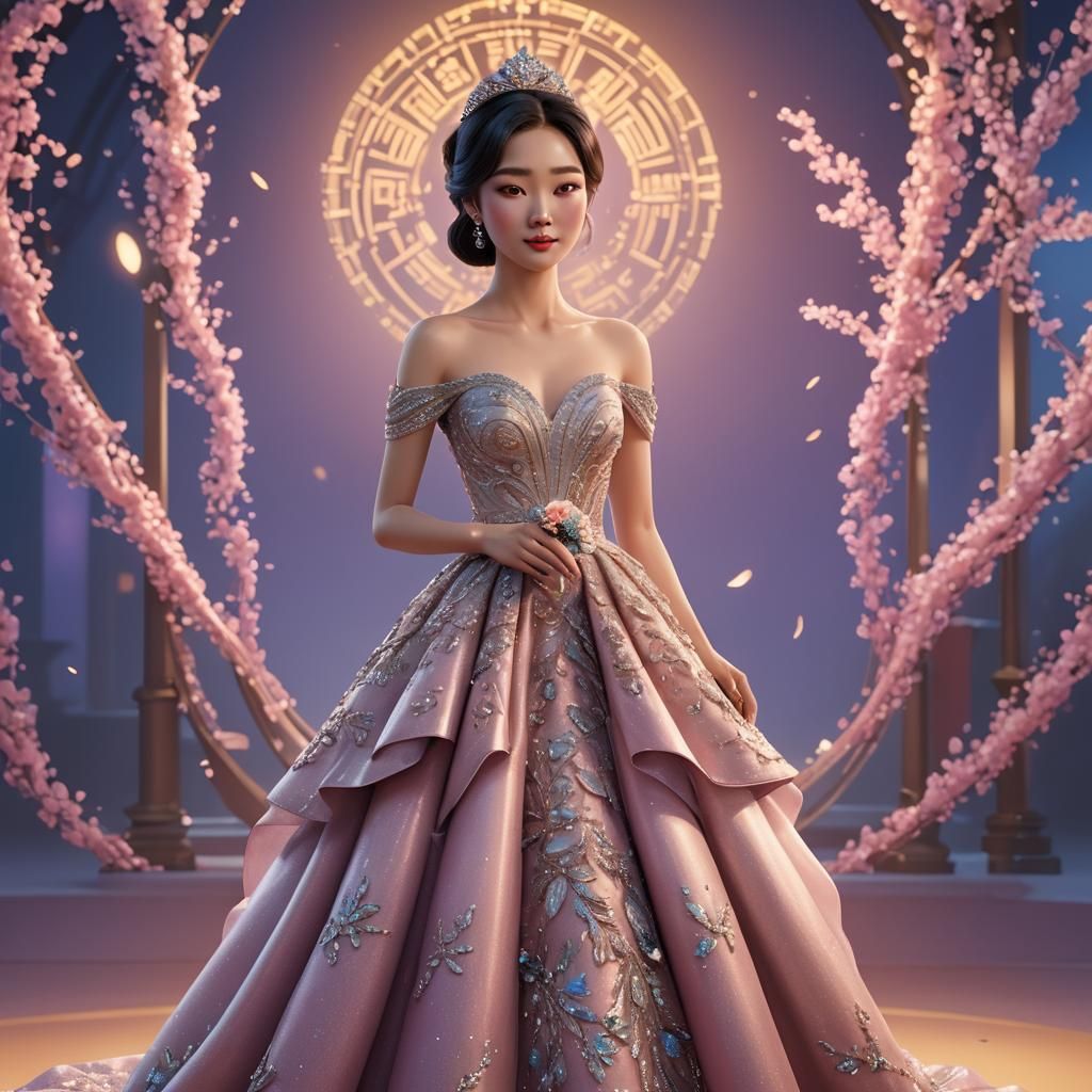 Korean Girl at Gala: Pixar-Style 3D Art