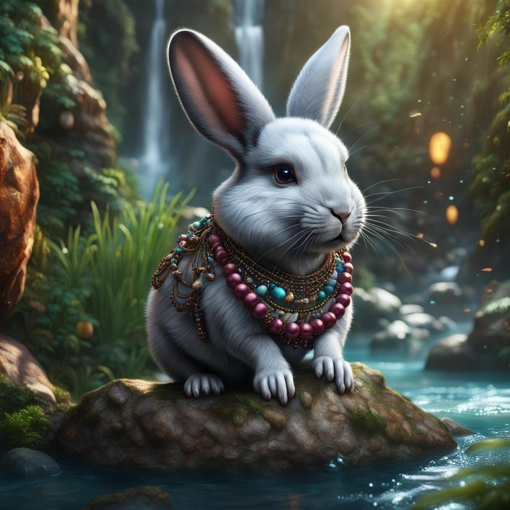 Chinchilla Bunny with Beads: Fantasy Concept Art