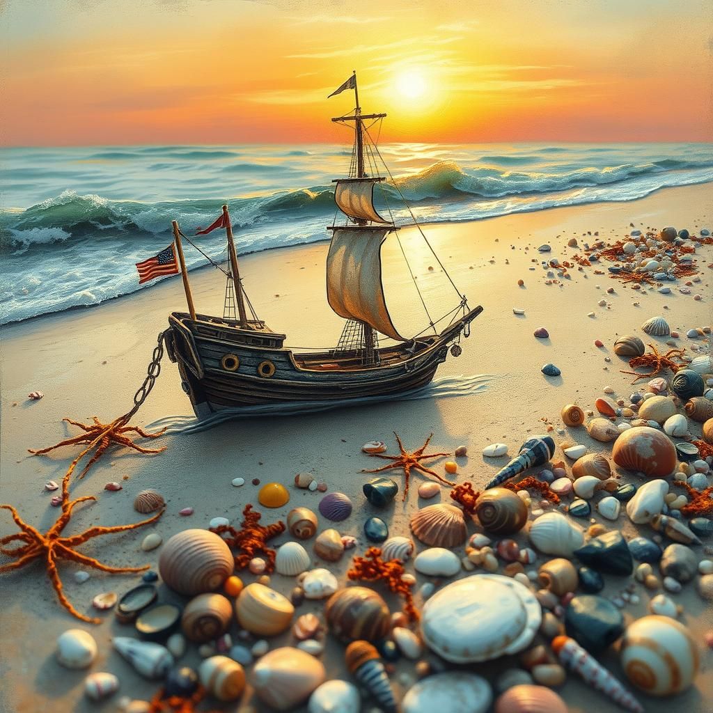 Miniature Ship Washes Ashore: Dreamy, Ethereal Style