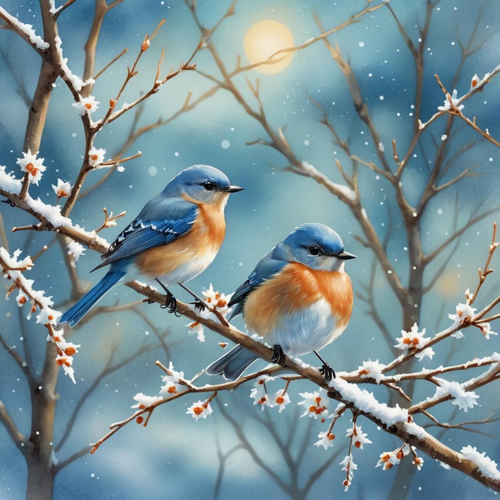 Bluebird in Winter Wonderland: Dreamy Illustration