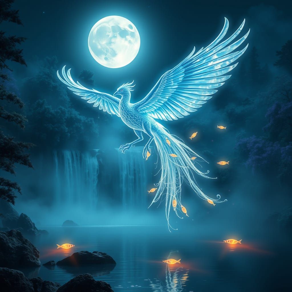 Mystical Water Phoenix in Hyper-Realistic Splendor