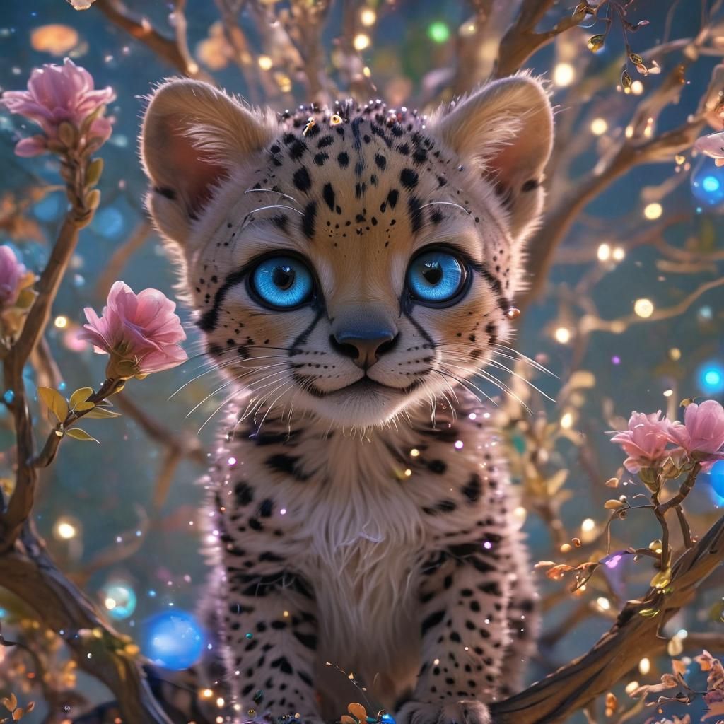 Expressive Baby Cheetah Portrait with Nebula Eyes