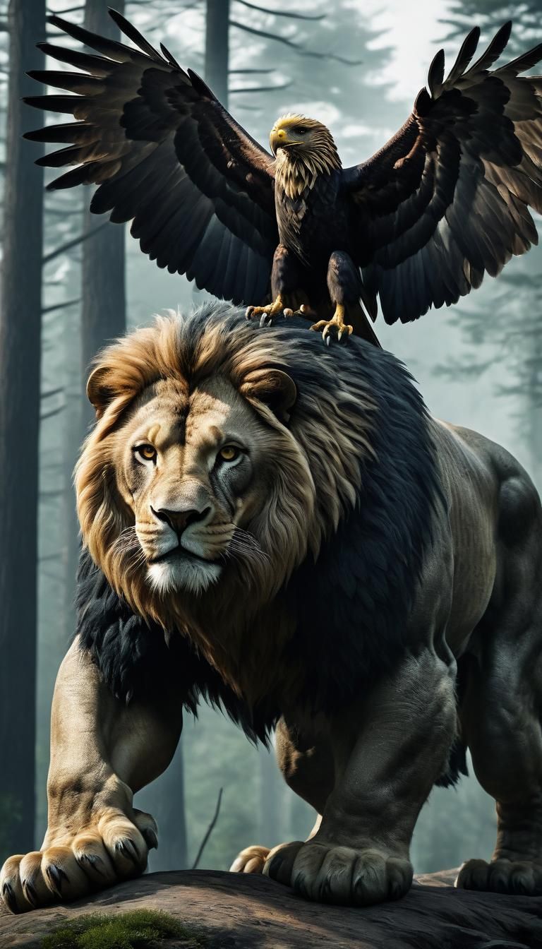 Majestic Lion-Eagle Chimera Roaring